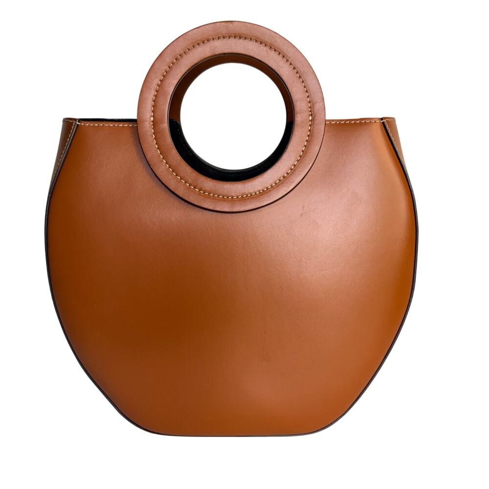 Staud Brown Leather Frida Ring-Handle Tote Hand Bag Authentic